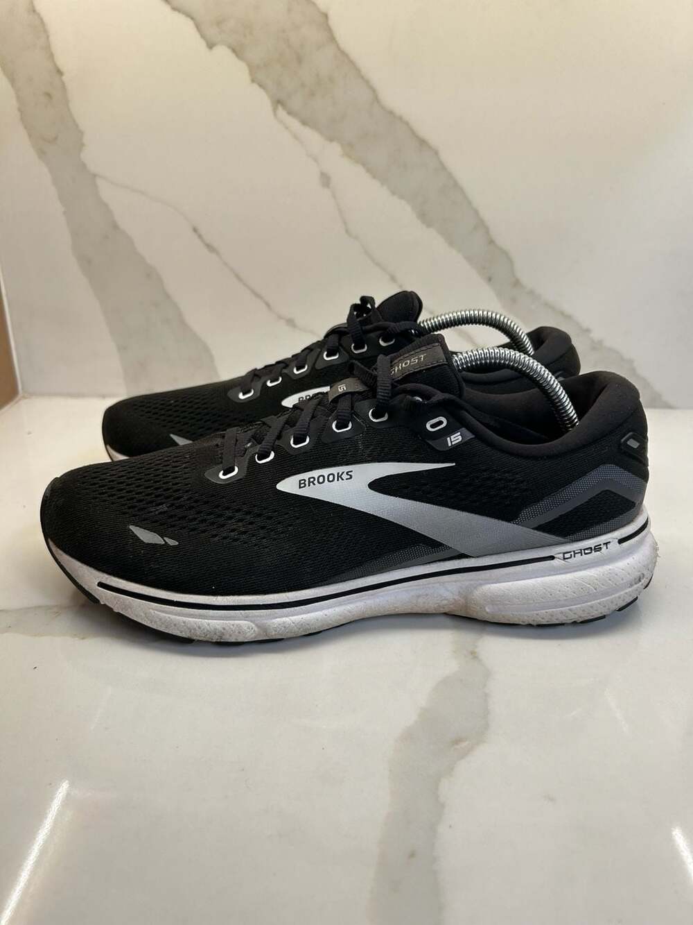 Brooks Ghost 15 Running Shoes Black Blackened Pearl White (Size: 10)